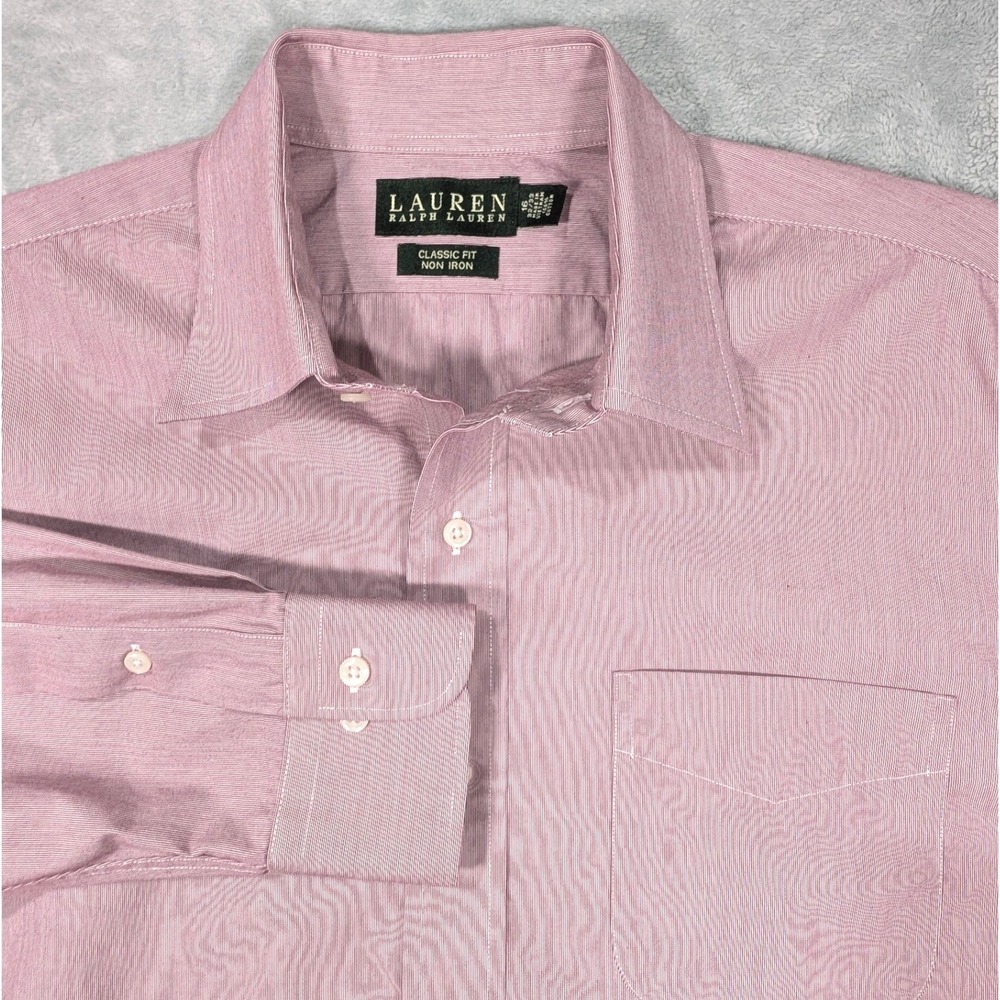 Lauren Ralph Lauren Mens Classic Fit Non Iron Dress Shirt Burgundy 16 32/33